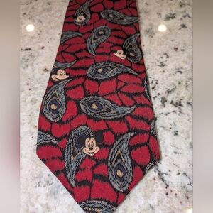 Vintage Walt Disney Company Mickey Mouse red paisley 100% silk necktie
